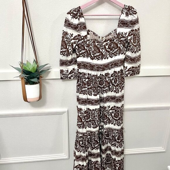 NWT Cara Cara Blue Hill Linen Printed Midi Dress Burgundy Women’s Size M - Picture 2 of 10